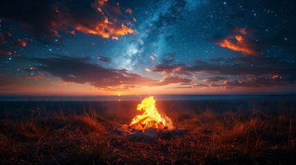 An amazing blue starry sky with a lot of shining stars and clouds. Outdoor recreational concept.