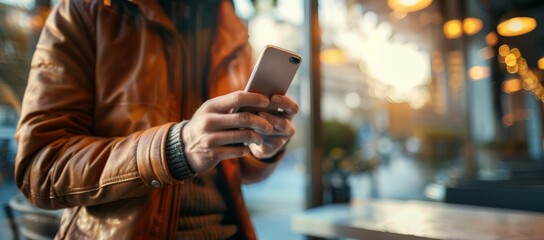 in our everyday lives, using the phone is essential. this is a guy on his smartphone during leisure 