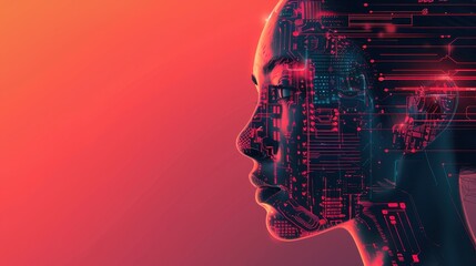 Digital Human Interface Concept With Red Gradient Background. Generative AI