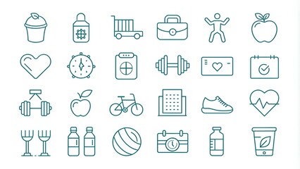 Set of Thin line icons Fitness and Sport. Collection Outline symbol fitness, gym and health care