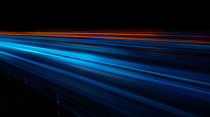 Wall Mural - Acceleration speed motion on night road. Light and stripes moving fast over dark background. Abstract blue Illustration