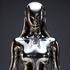 Wall Mural - 3d metallic chrome woman body on clear background