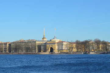 Admiralty embankment of Neva River, St. Petersburg.