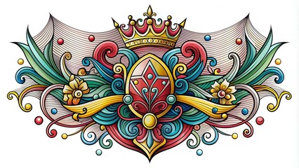 Abstract tattoo style line art heraldic elements. Vector illustration.