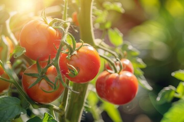 Wall Mural - Plants of tomatoes,Farm-ripe organic tomatoes, greenhouse-ripe natural tomatoes.