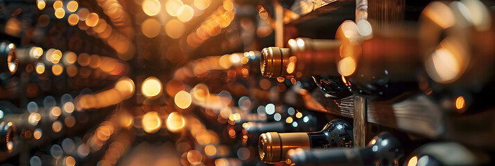 Rows of Wine Bottles in a Warmly Lit Cellar