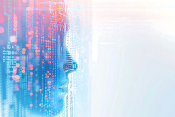 Silhouette of virtual human on artificial intelligence & digital icon circuit pattern background. Technology, business, big data, visualization, digital transformation and concepts. 3d illustration.