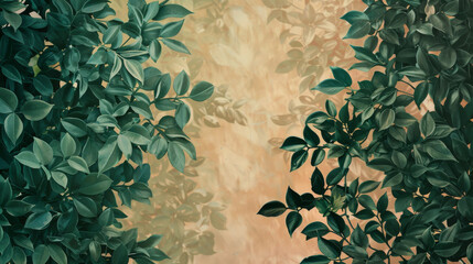 Wall Mural - Nature-inspired backdrop with lush green leaves that fade from peach to green. Perfect for nature-themed events, presentations, and invitations.