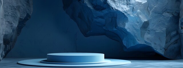 Wall Mural - blue podium for product presentation in minimalist style