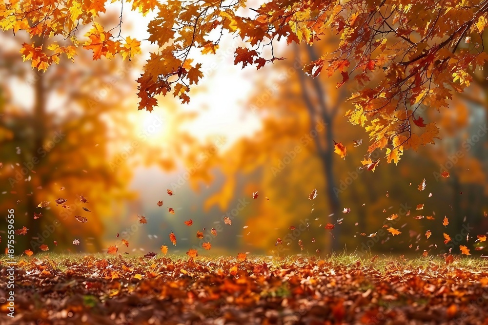 Jpeg Fall Beautiful autumn landscape with yellow trees and sun. Colorful foliage ...