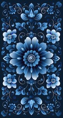 Poster - Beautiful Chinese Style Flower Design on Blue Background Enhancing Culture