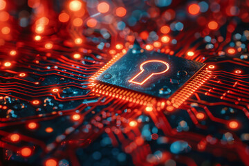 Key symbol on the electronic circuit. Cyber security concept.  