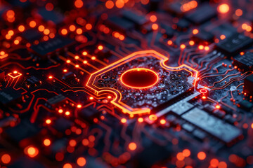 Key symbol on the electronic circuit. Cyber security concept.  