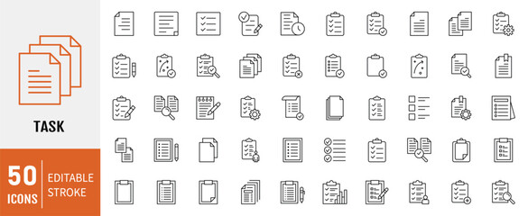 Poster - Clipboard, checklist, report, survey or agreement editable stroke outline icons set isolated on white background vector illustration. Pixel perfect.