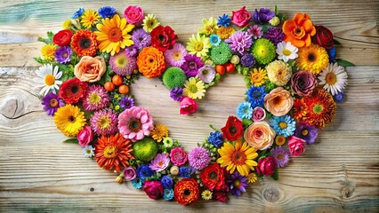 Poster - Floral heart made of various colorful flowers, love, romance, Valentine's Day, beautiful, blooming, romantic, petals, garden