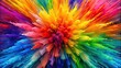© Sujid - Closeup of vibrant rainbow explosion painting texture on canvas , colorful, abstract, bold, rough