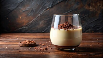 Sticker - Stylish stemless wine glass with creamy milk, grated chocolate, and vanilla extract, milk, cream, glass, stemless, wineglass