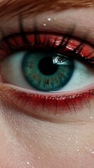 Sticker - a close up of a womans eye with red eyeliner