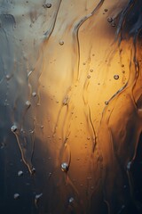 Wall Mural - a close up of water droplets on a window with a sunset in the background