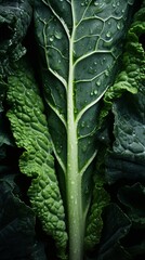 Wall Mural - a close up view of a large green leaf with water droplets on it