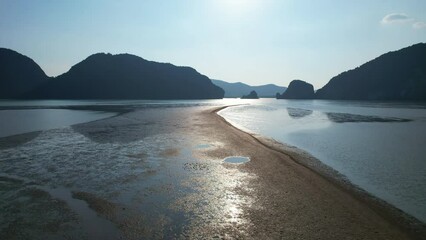 Wall Mural - View of sand dunes in the middle of the sea in Phang Nga Bay and islands of Phang Nga Province, southern Thailand, Asia.