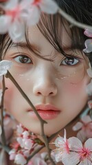 Close-up of a young Japanese girl with a cherry blossom