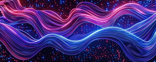 Wall Mural - Neon dots forming wave patterns