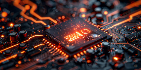 Key icon on digital circuit board background. Digital security and data protection concept.  