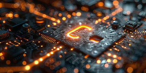 Key symbol on the electronic circuit. Cyber security concept.  