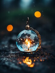 Canvas Print - a lit candle in a glass ball on the ground