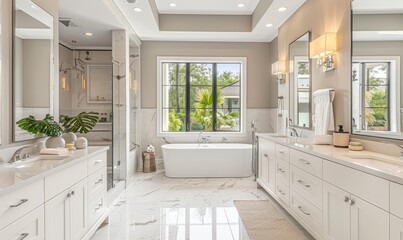 Elegant bathroom with a blank canvas above the vanity