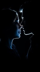 Wall Mural - a man and woman are looking at each other in the dark