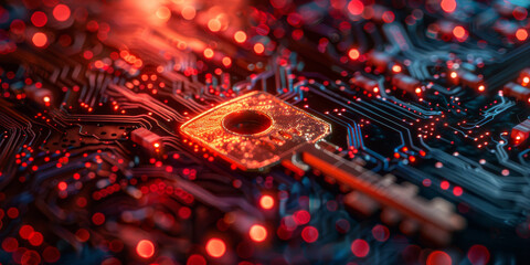Key symbol on the electronic circuit. Cyber security concept.  