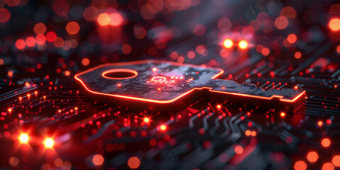 Key symbol on the electronic circuit. Cyber security concept.  