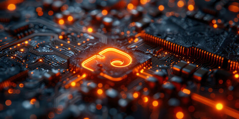 Key symbol on the electronic circuit. Cyber security concept.  