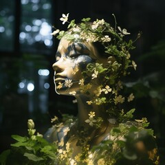 Sticker - a mannequin with flowers on its face