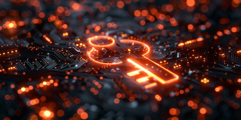 Key symbol on the electronic circuit. Cyber security concept.  