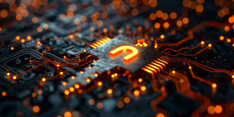Key symbol on the electronic circuit. Cyber security concept.  