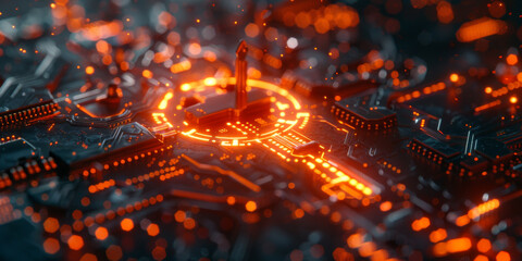 Key symbol on the electronic circuit. Cyber security concept.  