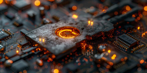 Key symbol on the electronic circuit. Cyber security concept.  
