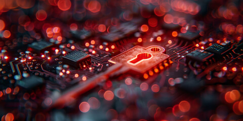 Key symbol on the electronic circuit. Cyber security concept.  