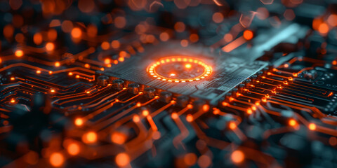 Key symbol on the electronic circuit. Cyber security concept.  