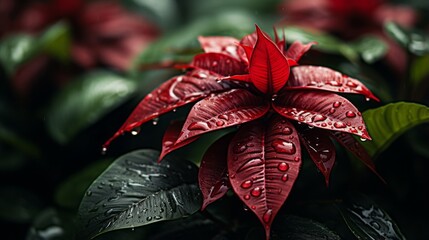 Wall Mural - a red flower with water droplets on it