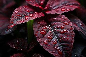 Wall Mural - a red leaf with water droplets on it