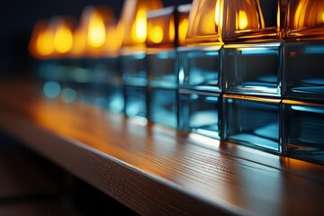 Sticker - a row of lit candles on a wooden shelf