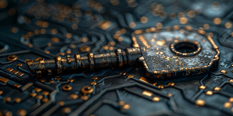 Abstract key on a black background. Cyber security concept.  
