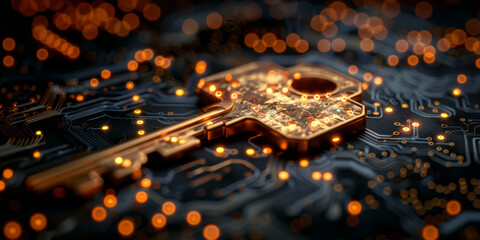Abstract key on a black background. Cyber security concept.  