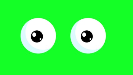 Wall Mural - blinking eyes animated icon round eyes blinking and glancing right and left looping green screen 4k