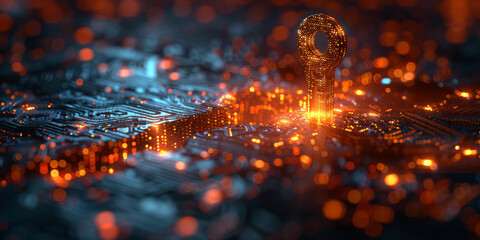 Abstract cyber security concept with key and binary code.  