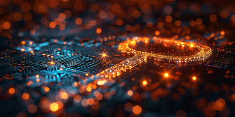 Abstract cyber security concept with key and binary code.  